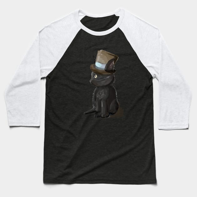 Gentleman Kitty Cat in a Hat Baseball T-Shirt by BunnyMaelstrom